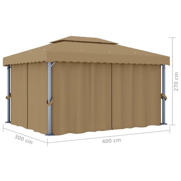 vidaXL Paviljong med gardin 4x3 m gråbrun aluminium