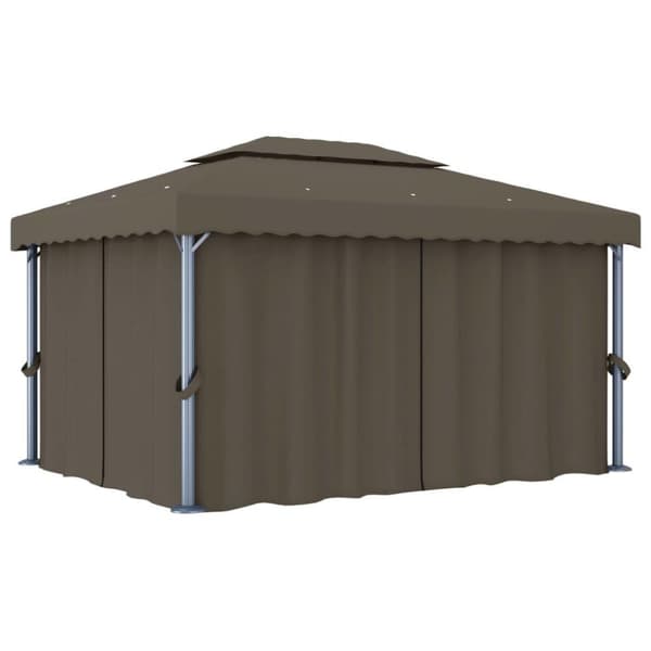 vidaXL Paviljong med gardin 4x3 m gråbrun aluminium