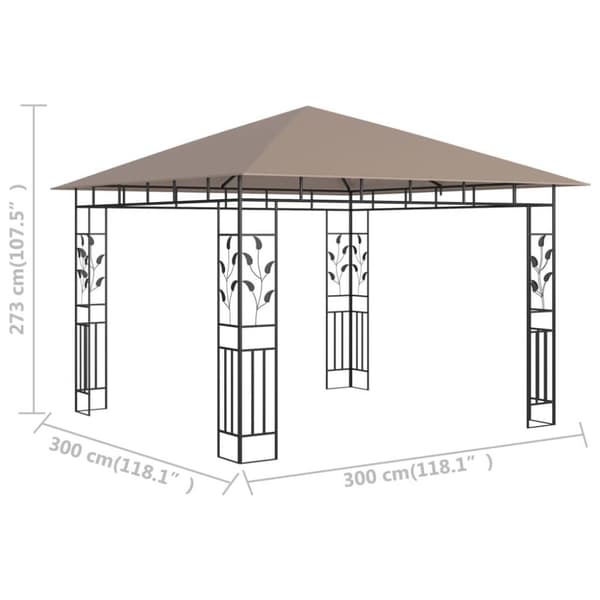 vidaXL Paviljong med myggnät 3x3x2,73 m taupe 180 g/m²