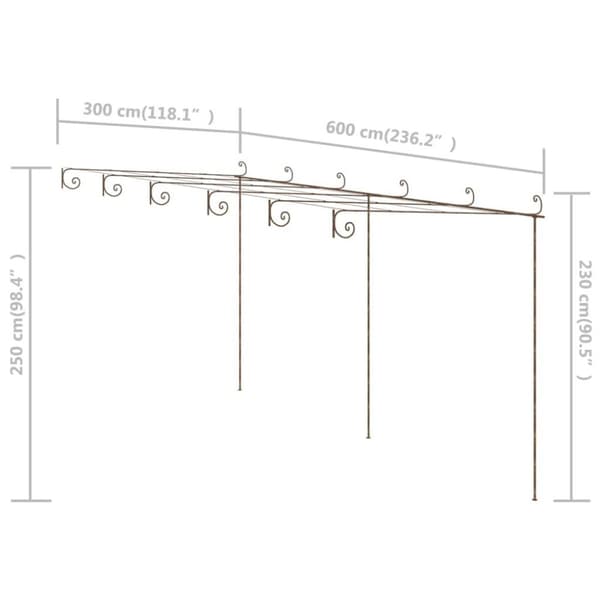 vidaXL Hagepergola antikk brun 6x3x2,5 m jern