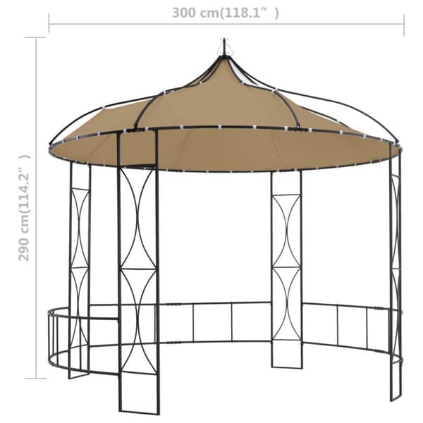 vidaXL Paviljong 300x290 cm gråbrun rund