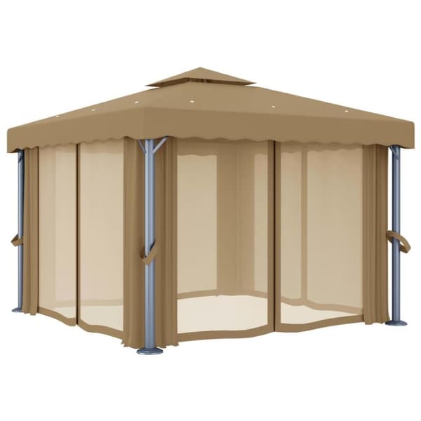 vidaXL pavillon med gardin 3x3 m aluminium gråbrun