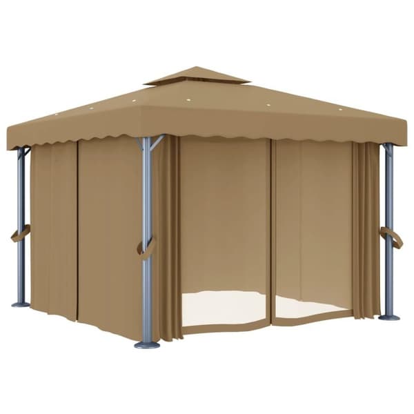 vidaXL pavillon med gardin 3x3 m aluminium gråbrun