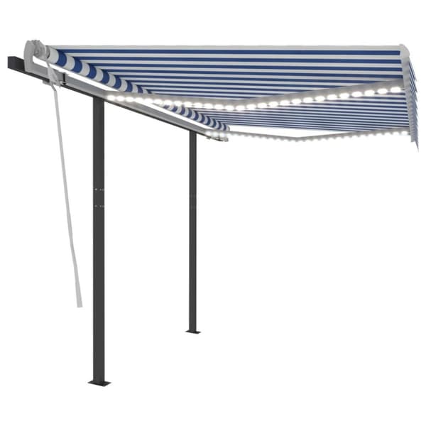 vidaXL Manuell uttrekkbar markise med LED 3x2,5 m blå og hvit