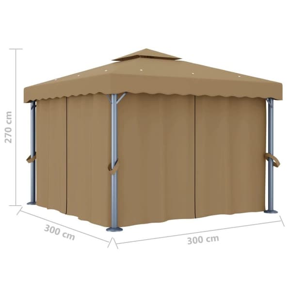 vidaXL Paviljong med gardin 3x3 m gråbrun aluminium