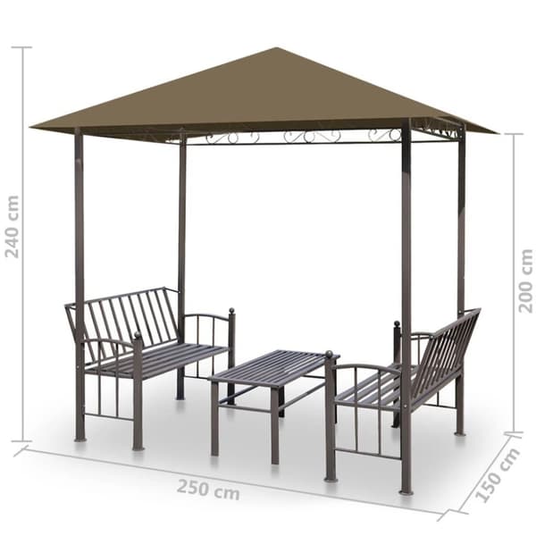 vidaXL havepavillon med bord og bænke 2,5x1,5x2,4 m 180 g/m² gråbrun