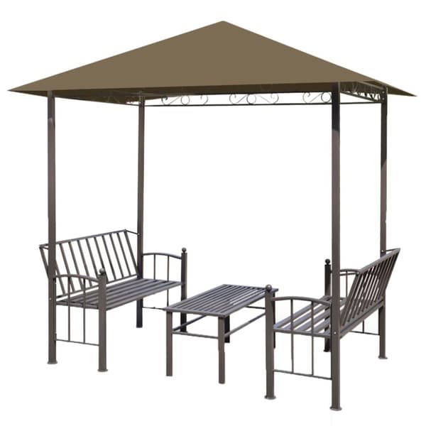 vidaXL havepavillon med bord og bænke 2,5x1,5x2,4 m 180 g/m² gråbrun