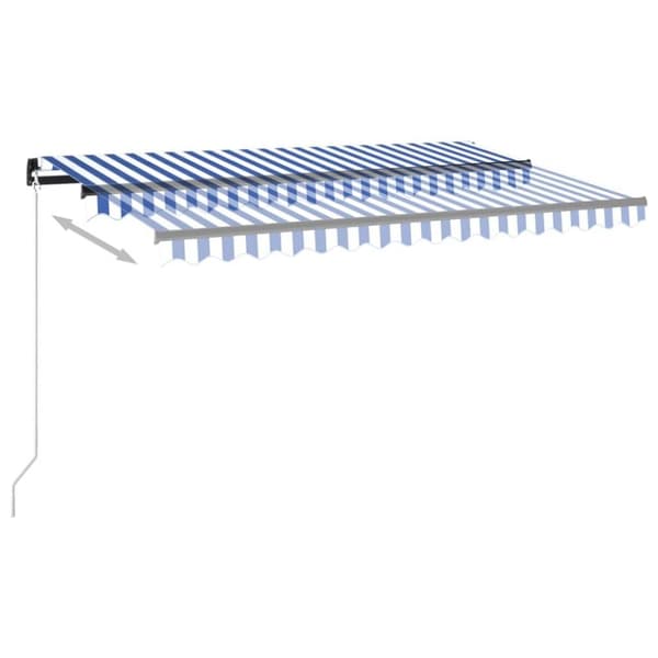 vidaXL Markis manuellt infällbar med LED 450x300 cm blå och vit