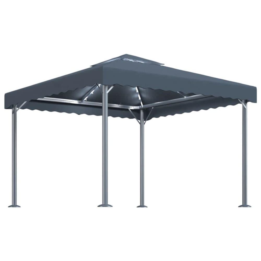 vidaXL Paviljong med ljusslinga LED 300x300 cm antracit aluminium