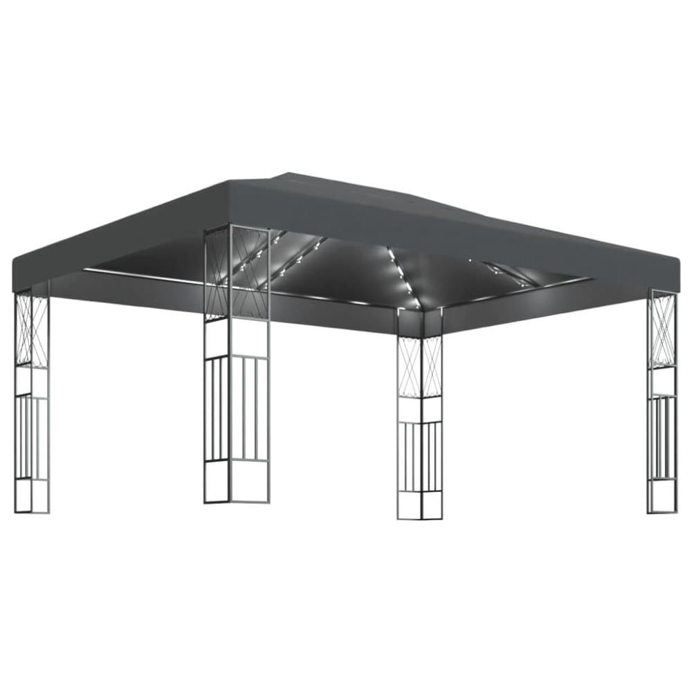 vidaXL Paviljong med ljusslinga LED 3x4 m antracit tyg