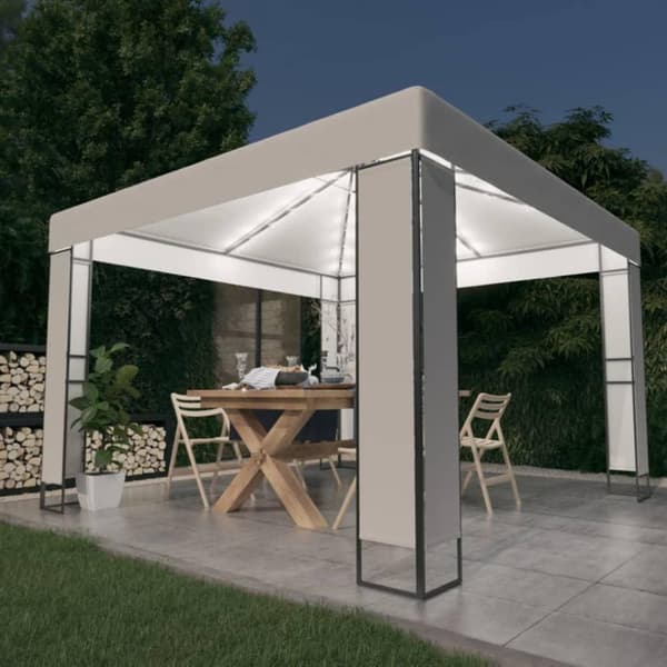 vidaXL Paviljong med dobbelt tak og LED-lysslynge 3x3 m hvit