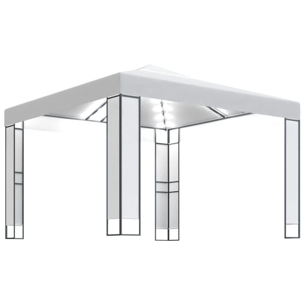 vidaXL Paviljong med dubbeltak och ljusslinga LED 3x3 m vit