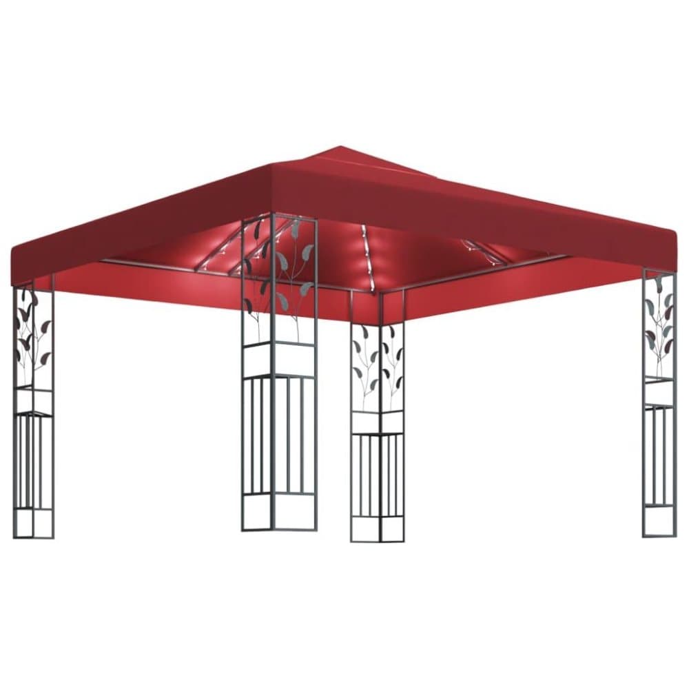 vidaXL Paviljong med ljusslinga LED 3x3 m vinröd