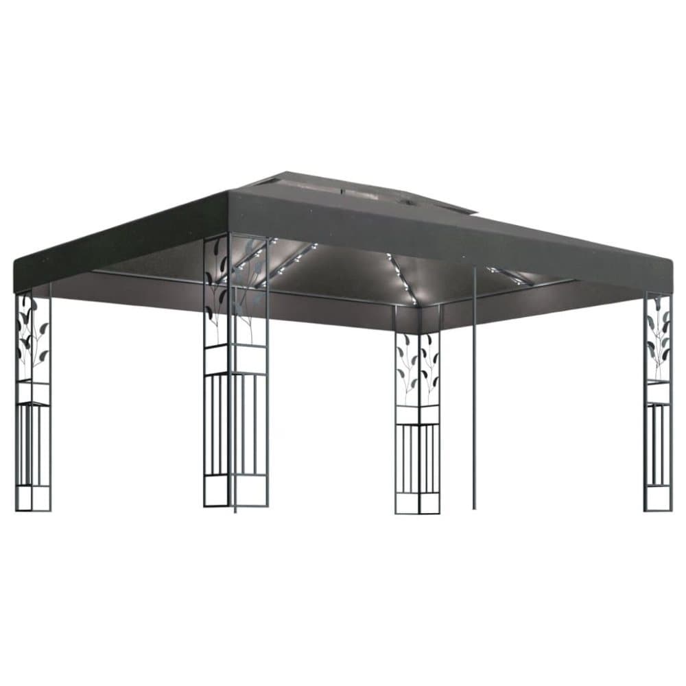 vidaXL Paviljong med dubbeltak och ljusslinga LED 3x4 m antracit