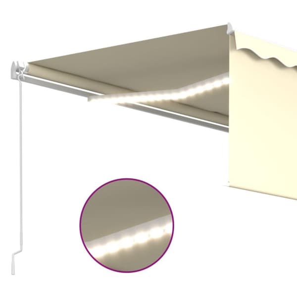 vidaXL Manuell uttrekkbar markise rullegardin og LED 4x3 m kremhvit