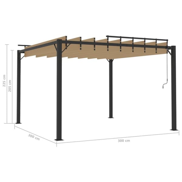 vidaXL Katos avattavalla katolla 3x3 m harmaanruskea kangas/alumiini