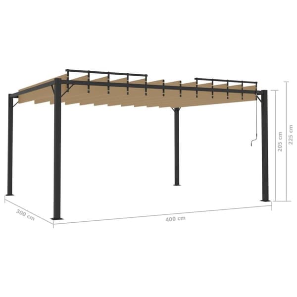 vidaXL Paviljong med lamelltak 3x4 m taupe tyg och aluminium