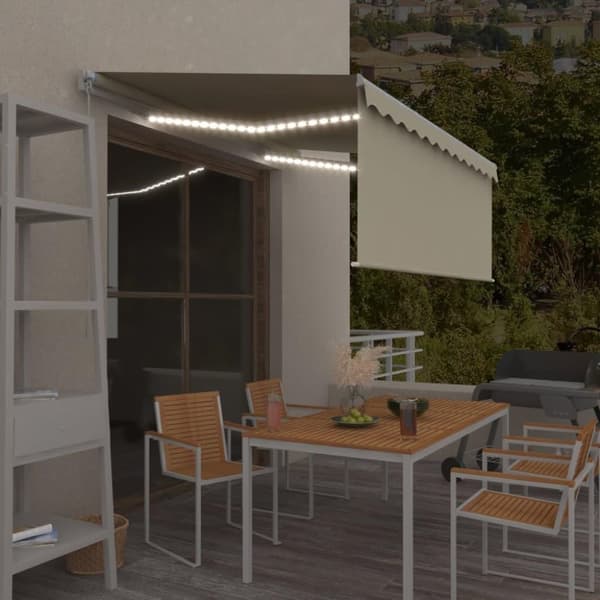 vidaXL Manuell uttrekkbar markise med rullegardin&LED 3x2,5 m kremhvit