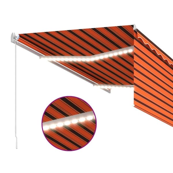 vidaXL markise m. gardin + LED 3,5x2,5 m manuel betjening orange/brun