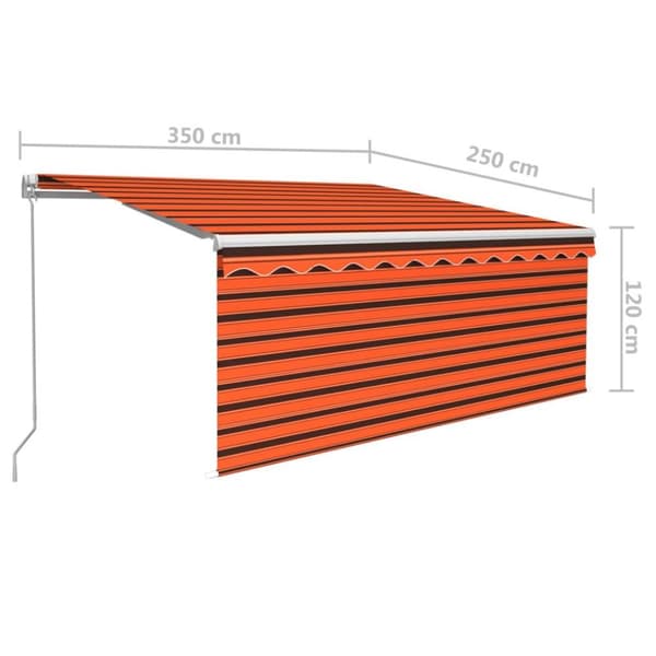 vidaXL markise m. gardin + LED 3,5x2,5 m manuel betjening orange/brun