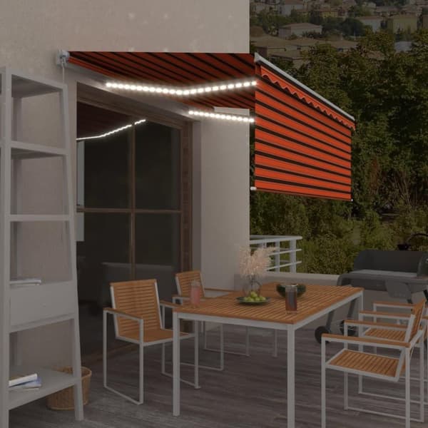 vidaXL markise m. gardin + LED 3,5x2,5 m manuel betjening orange/brun