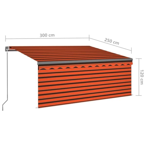 vidaXL markise m. gardin + LED 3x2,5 m manuel betjening orange og brun
