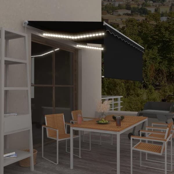 vidaXL foldemarkise m. rullegardin + LED-lys 3x2,5 m manuel antracit