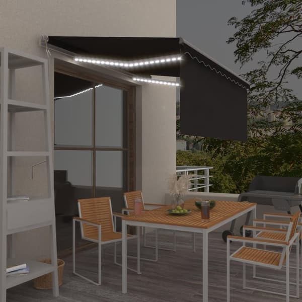 vidaXL Sisäänkelattava markiisi verho/LED/tuulisens 3x2,5m antrasiitti