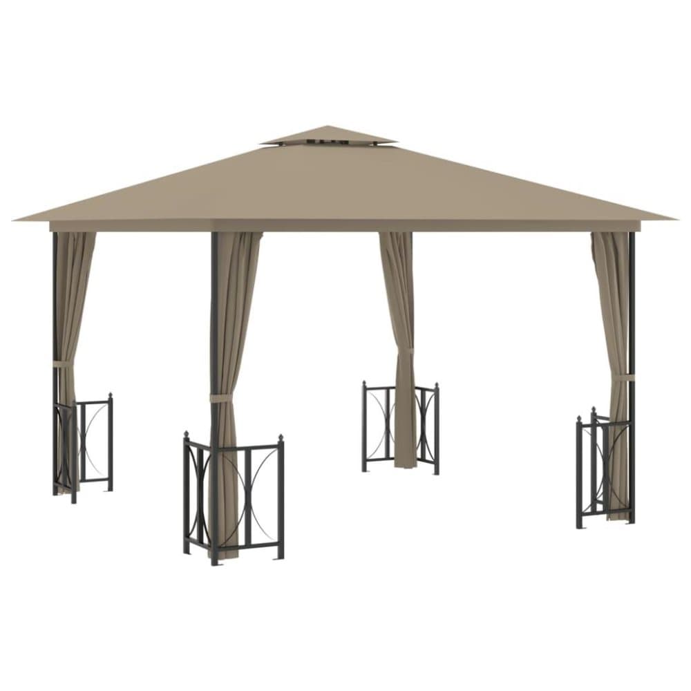 vidaXL Paviljong med draperier och dubbelt tak 3x3 m taupe