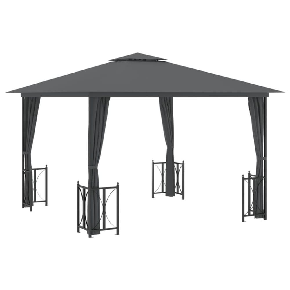 vidaXL Paviljong med draperier och dubbelt tak 3x3 m antracit