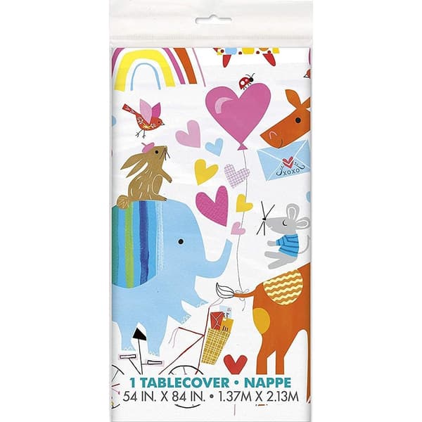 Unique Party Plastic Zoo Animals Baby Shower Tablecloth White/Multicoloured One Size