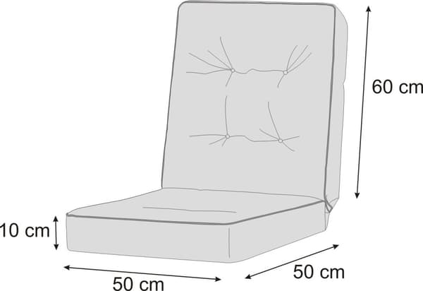 Bankdyna för trädgårdsmöbler, sittkudde inomhus/utomhus - Grå - 50 cm (1 stycke)
