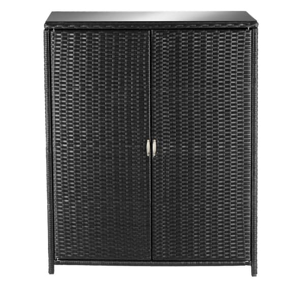 Haveskab polyrattan Monza, aluminiumsramme, 4 hylder - sort