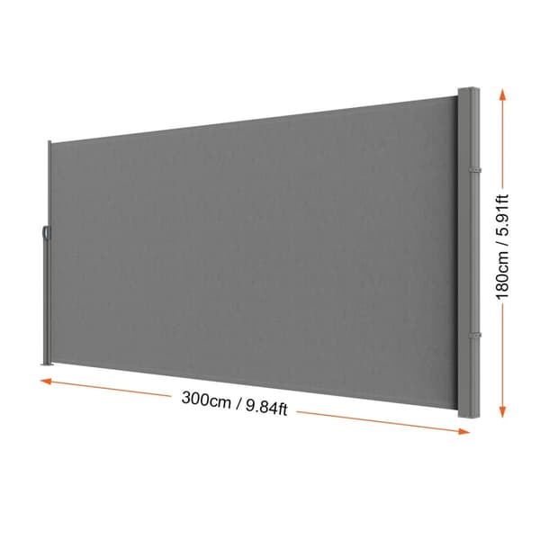 Retraktiivinen sivuverho, UV30+ suojaus, vedenpitävä polyesterikangas,180x300cm Harmaa
