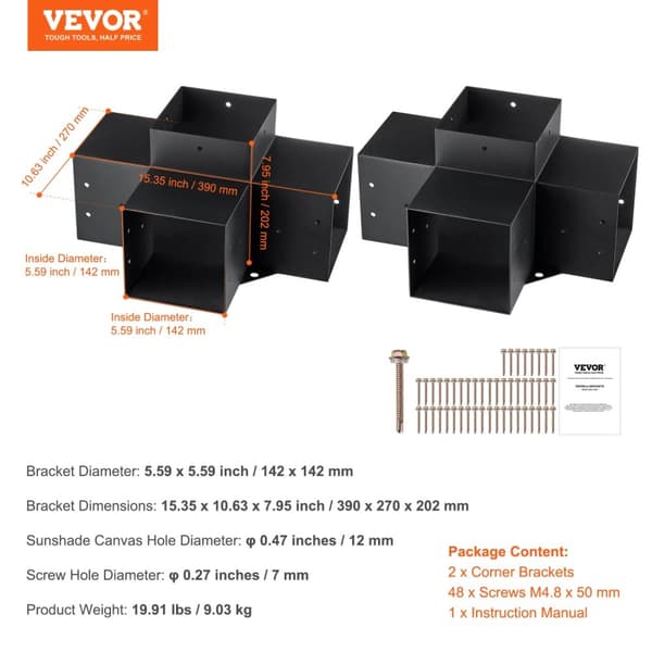 Robust Pergola Beslag Kit, Holdbart Kulstofstål, Nem Installation,6x6 tommer 2 stk