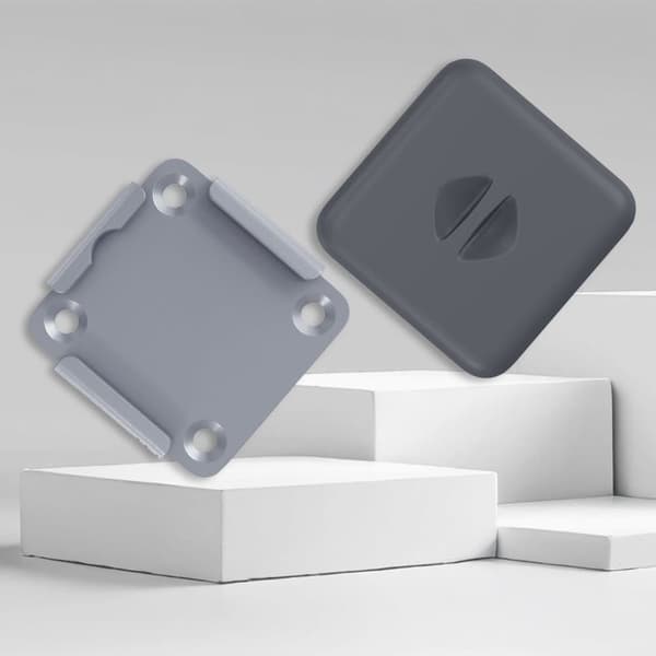 Golvfäste för sidomarkisstolpe, Metallplatta med plastlock, SONGMICS, 9.6x9.6x1.3 cm, Grå