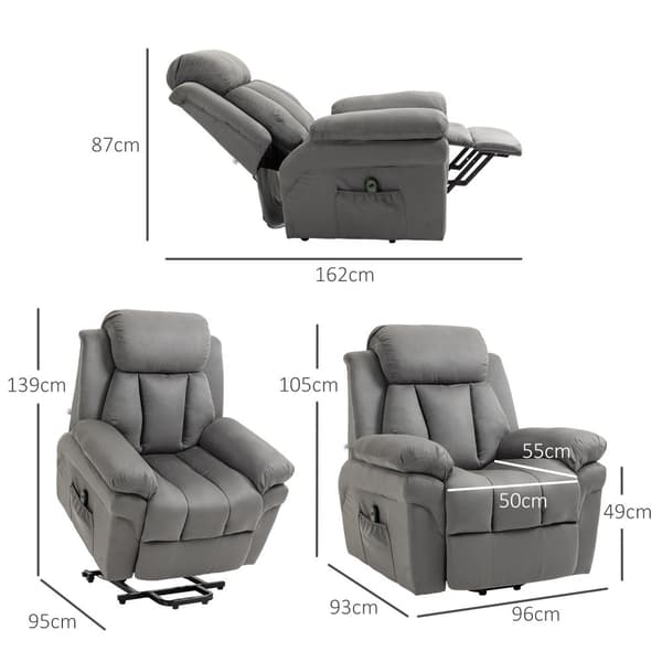 Elektrisk Recliner, 93x96x105 cm, Lys Grå
