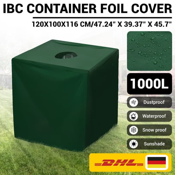 PROFESSIONAL IBC Tank Cover 1000L - Grønt vandtæt beskyttelsesdæksel med UV-beskyttelse (210D sølvbelagt Oxford-stof)