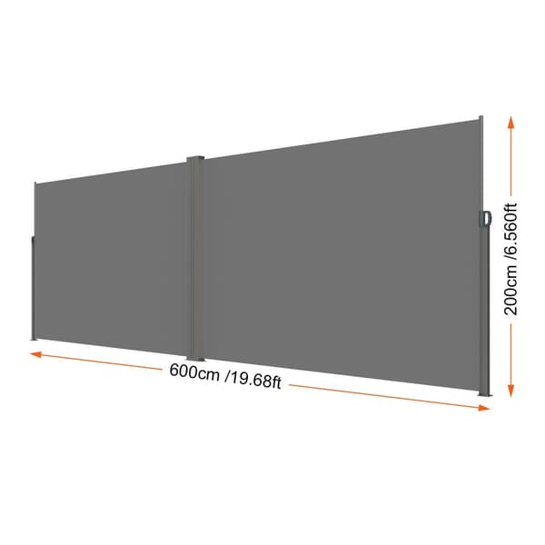 Retraktiivinen sivuverho, UV30+ suojaus, vedenpitävä polyesterikangas,200X600cm Harmaa