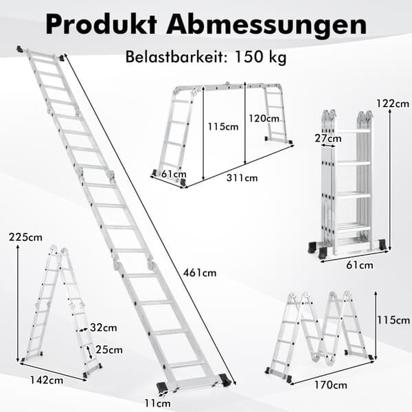 Hopfällbar Stege, 61x11x461 cm, 61x27x122 cm