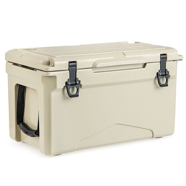 Køleboks, 28L Roterstøbt Køleboks Isoleret Transportabel Isterningekiste, 60x33x35 cm, Tan
