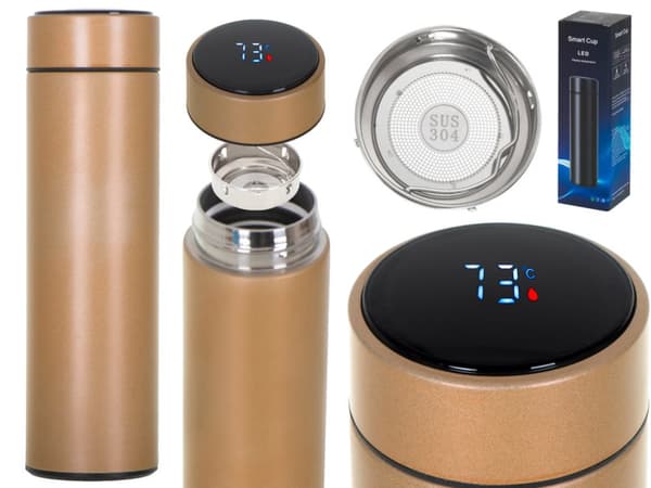 Termoflaskmugg termos smart LED 500ml guld