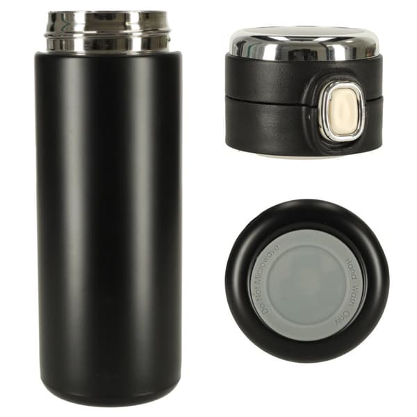 Termisk vandflaskekrus med mundstykke, LED termokande, 420ml, sort