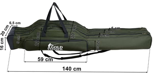 140 cm Gold Fisher fiskespöskydd, 3 fack