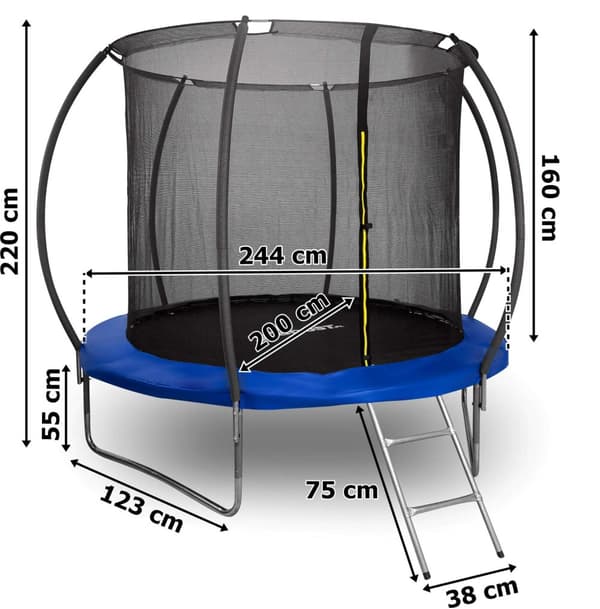 HENZEN trampolin med net og stige 244 cm blå FT 8