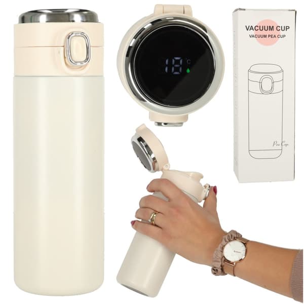 Lämpövesipullomuki suukappaleella LED termospullo 420ml, beige