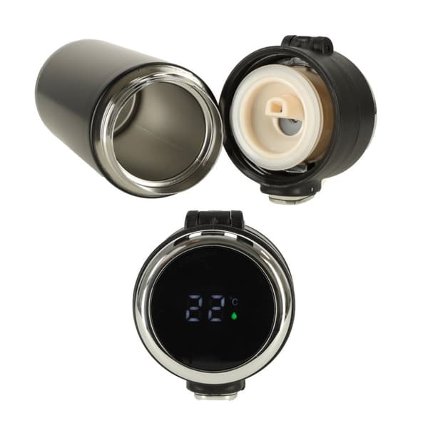 Lämpövesipullomuki suukappaleella, LED-termospullo, 420ml, musta