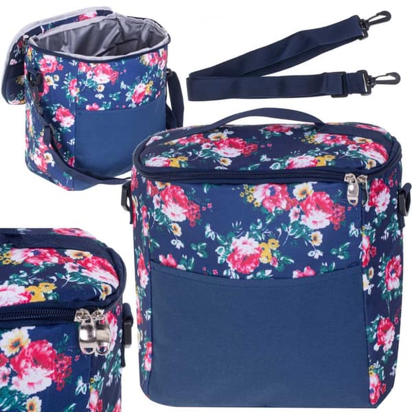 Termopose til frokost, mad, morgenmad, isolerende, strand, picnic, 11L, marineblå med blomster