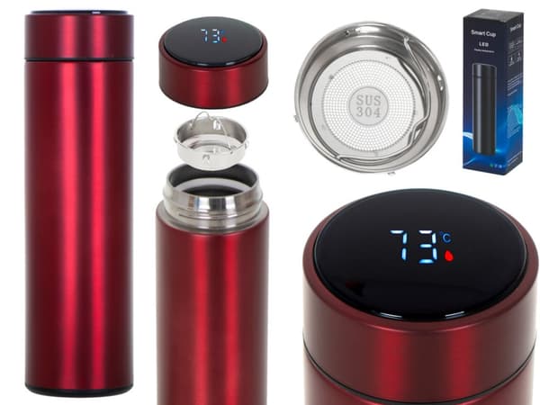 Termoflaske krus termokande smart LED 500ml bordeaux
