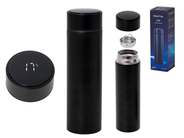 Lämpöpullomuki termos smart LED 500ml musta